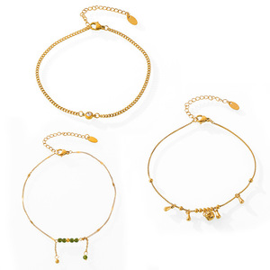 Ins populaire tempérament en acier inoxydable <span class=keywords><strong>cheville</strong></span> <span class=keywords><strong>creux</strong></span> exquis boule cloche ronde perle vert cristal <span class=keywords><strong>cheville</strong></span> chaîne pieds bijoux - Product Image 6