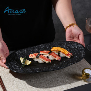 Precio barato al por mayor logotipo personalizado vajilla <span class=keywords><strong>tapas</strong></span> sushi platos conjunto vajilla unglaze negro cerámica restaurante plato - Product Image 6