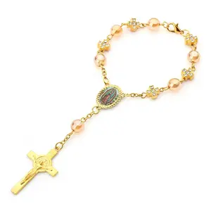 Croix strass chapelet Bracelet breloques chaîne perlée verre perle Bracelets pour enfants bébé douche fête baptême cadeau Souvenirs