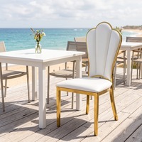 Chaise d'événement de luxe en forme de pétale avec pieds en métal doré, assise rembourrée en PU, structure démontable pour mariage et restaurant