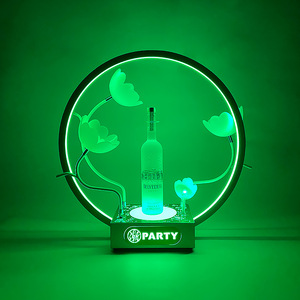 Porte-bouteilles à vin LED rond, lumière verte, style moderne, avec motif floral - Product Image 3