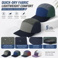 Casquette de baseball personnalisée en nylon, légère, imperméable, respirante, à séchage rapide, à visière plate, 5 panneaux, style sportif et quotidien, vente en gros