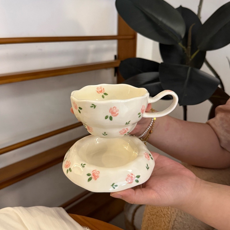 Taza Rosa Blanca 250ml, plato 13cm