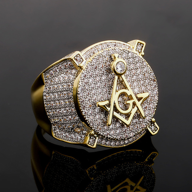 Men Bling Hiphop Iced Out Full Diamonds Masonic AG Ring Jewelry