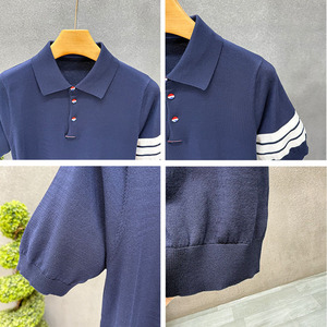 T-shirt à manches courtes respirant et anti-humidité pour homme, col à revers, motif trois bandes <span class=keywords><strong>Paul</strong></span>, style Old Money, transfrontalier - Product Image 3