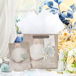 Bride To Be <b>Wedding</b> Gift Bag With Card <b>Tissue</b> Paper Gray White Matte Finish Bridal Shower <b>Wedding</b> Anniversary - Product Image 3
