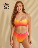 MLY Effen Kleur Gedraaide Sexy Strandkleding Thong Push-up Badkleding Dames Zwempak Push-up Micro String Hoge Taille Bikini Set
