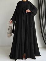 Robe-veste unie K-80 Dubaï grande taille avec manches bouffantes, ensemble modeste deux pièces pour femmes arabes, turques et musulmanes