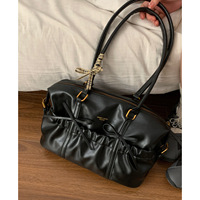 Sac à main pour femme vintage en PU avec fermeture éclair, grande capacité, nouveau modèle 2025, sac fourre-tout simple plissé, sac à bandoulière polyvalent, sac sous le bras