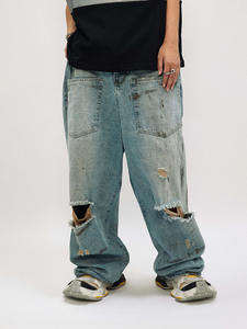 Vintage lavage déchiré jeans conception inversée pour faire sale brosse peinture personnalité jeans mâle hipster plancton <span class=keywords><strong>beau</strong></span> - Product Image 4