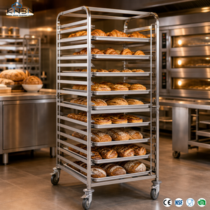 Chariot à plateaux double face en acier inoxydable 201/304 avec rails multi-niveaux et roulettes pour boulangerie, restauration et cuisine - Product Image 2
