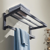 Porte-serviettes mural en acier inoxydable à double niveau, 62 cm, non pliable, durable, étagère organisatrice, accessoire de salle de bain gain de place