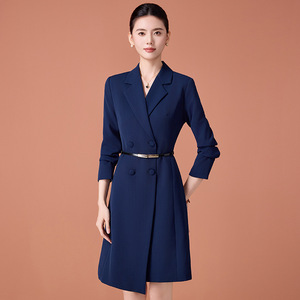 Women's Professional Career Dress A-Line Notched Neckline Solid Color Office Uniform With <b>Belt</b> For <b>Work</b> Commuting - Product Image 4