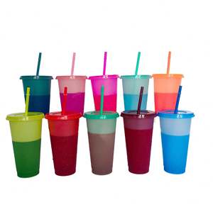 Gobelet isotherme à changement de couleur froid 16OZ 24OZ avec paillettes, anti-fuite, avec paille et couvercle, impression personnalisée, utilisation pour les fêtes - Product Image 1