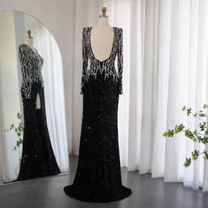 Abiti da Sera di Lusso a Sirena Neri Stile Dubai Eleganti con Scollo a V e Maniche Lunghe per <span class=keywords><strong>Donna</strong></span> Arabo per Feste Formali SZ250-1 - Product Image 5