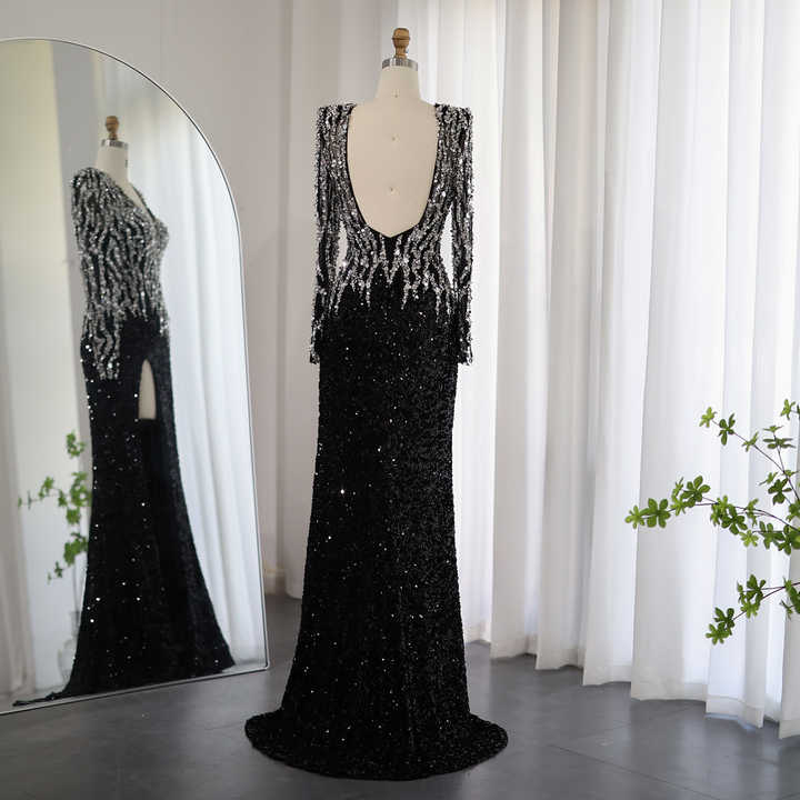 Arabic A-Line Blue Sexy V NECK Luxury Beaded Dubai Evening Dresses For Women Elegant Party 2025 LA71899