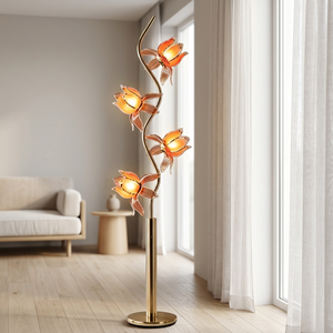 Lámpara de pie con forma de loto y tallo curvo único, con 4 luces, pantalla floral y base de metal, para decoración de interiores - Product Image 1