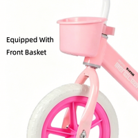Bicicleta de Equilibrio para Niños con Logotipo Personalizado, Color Rosa y Blanco, con Canasta de Almacenamiento, Asiento Ajustable, Marco de Acero, Suministro al por Mayor