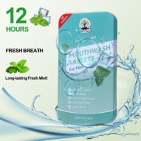 Lot de 30 comprimés de bain de bouche en étui métallique, marque privée, haleine fraîche, saveur menthe fraîche, sans sucre, conformité CGMP, OEM/ODM, élimination de la plaque dentaire