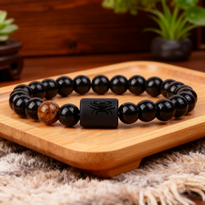 Bracciale con 12 Segni Zodiacali in Pietra Naturale Grezza, Onice Nero, Occhio di Tigre, <span class=keywords><strong>Ossidiana</strong></span>, Bracciale con Perline da 8mm - Product Image 3