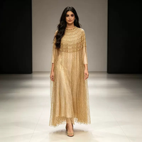 Abaya de Lujo Estilo Dubái con Cuentas y Pedrería Bordada, Cuello Redondo, Corte Holgado, Vestido de Noche para Mujer, Eid
