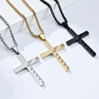 Collier pendentif en acier inoxydable 316L PVD avec croix religieuse catholique chrétienne, drapeau américain étoilé, bijoux de mode pour hommes