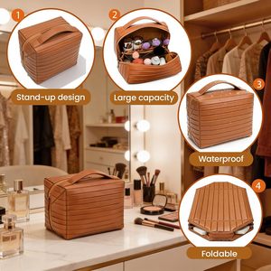 Waterproof Foldable Travel <b>Makeup</b> <b>Bag</b> <b>Large</b> Capacity Cosmetic Organizer Toiletry <b>Bag</b> for Women Vacation Daily Use - Product Image 6