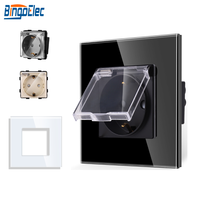 Enchufe Alemán Impermeable con Cubierta Transparente 16A 220V EU Schuko, Panel de Vidrio Templado Tipo F, Tomacorriente de Pared