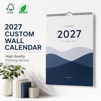 Calendrier mural en papier personnalisé 2027, panneau durable, impression haut de gamme sur mesure, fourniture OEM, horloge murale annuelle, cadre photo