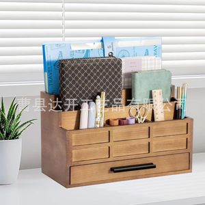 Wooden Desktop Multi Layer <b>Storage</b> <b>Box</b> <b>Drawer</b> Style Office Organizer Solid Wood Rectangle Shape For Desk Use - Product Image 2