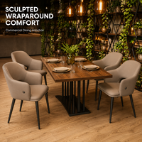 Tables et chaises de restaurant, fauteuil beige avec base croisée pour aménagement de cafés et plans de sièges pour hôtels