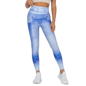 Leggings de sport et de yoga pour femmes, taille haute, en denim dégradé, effet push-up, vente en gros - Product Image 1