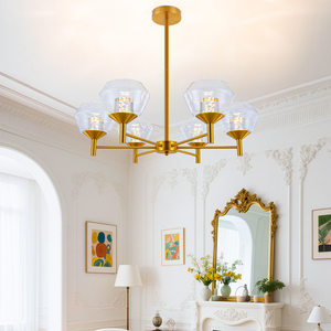 Lampes suspendues en verre pour la maison, couleur laiton, corps en fer, lustres, lampes à 5 bras, lampes suspendues d'intérieur, lampes suspendues pour chambre à coucher - Product Image 3