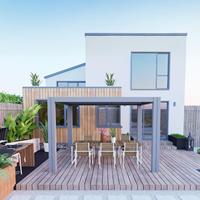 Pergola en aluminium thermolaqué écologique personnalisée avec toit à lames orientables pour promenade commerciale, espace public, terrasse, nature