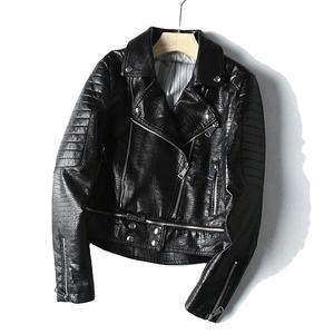 Blouson de moto unisexe en cuir véritable noir avec épaules texturées côtelées, style motard, imperméable, en toile, pour l'hiver - Product Image 1