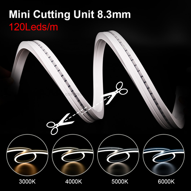 Free Cut Ultra Slim Mini Cut Flex LED Neon Linear Light 24V DC 10x10mm 12x12mm 6x12mm 5m Side Bend IP67 Neon LED Strip Light