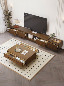 Solid Wood Tempered <strong>Glass</strong> TV Cabinet and <strong>Coffee</strong> <strong>Table</strong> Combination - Product Image 3