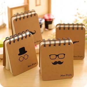 <b>Mini</b> Kraft Paper Spiral Bound <b>Notebooks</b> Men's Style Pattern Pocket Daily Notes Office School Stationery Supplies A7 Gift - Product Image 1