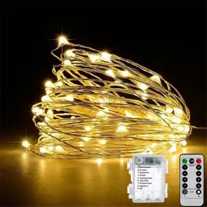 Cordón de Navidad con control remoto, cable de cobre Flexible alimentado por USB/batería, decoración artesanal, cadena de hadas, decoración de luz LED de arroz