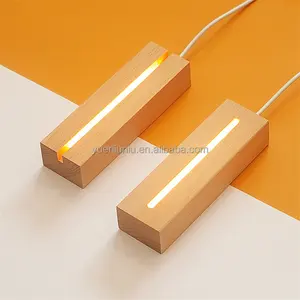 Durable Light Control Dc 5V Wooden Rectangle Led Luminous Base Romantic Night Light For Decoration