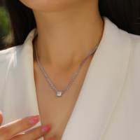 Pendentif Gema Coupe Princesse d'Usine d'Origine, Collier Fin en Argent 925 avec Chaîne Cubaine pour Femme et Moissanite