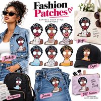 Patch brodé thermocollant ou à coudre, motif portrait de femme mignonne, lunettes et perles, style mode et tendance pour fille, vente en gros