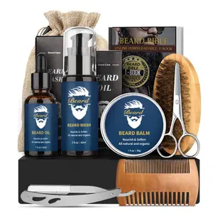 Best holiday gifts for men beard shaver scissors brush and comb set organic beard oil balm wash private label beard grooming kit