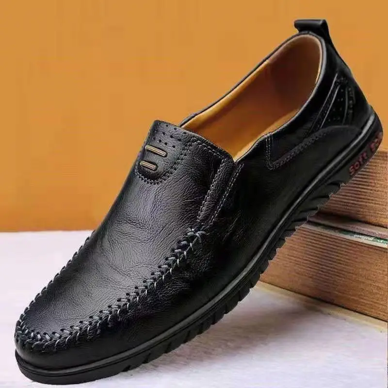 PU leather upper rubber out-sole lightweight soft Men's casual flat leather shoes Loafers Slip-on Shoes loafers for men