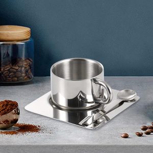 Modern Stainless Steel 304 Coffee <b>Cup</b> <b>Set</b> with Mixing Spoon and Plate Eco-Friendly Reusable High Quality Milk & <b>Tea</b> <b>Cup</b> - Product Image 4