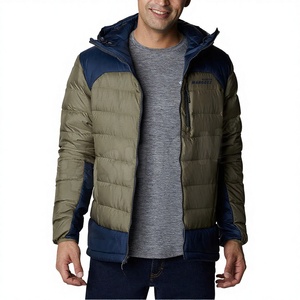 Men's Hooded Puffer <b>Jacket</b> Color Blocking Windproof Winter Casual Coat Polyester Wadding Zipper Closure Regular Fit - Product Image 3