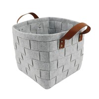 Panier à magazines et livres en feutre durable, écologique et écoresponsable, à tissage épais, avec sangles en cuir, organiseur pratique.