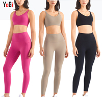 Haute qualité Sexy filles nue deux pièces Fitness Gym vêtements de sport respirant entraînement Push soutien-gorge haut nu Leggings pantalon court