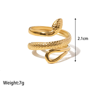 Desain Ins baru Chunky bentuk ular kurva Bergaya kristal berlian 18K berlapis emas baja tahan karat pembuka cincin perhiasan Punk