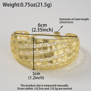 luxury fine custom women vintage filigree scroll hollow wide cuff 18k gold plated anti tarnish <b>bangles</b> <b>bracelets</b> - Product Image 6